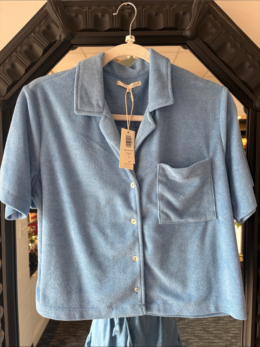 Z Supply Light Blue Terry Button-Down Shirt